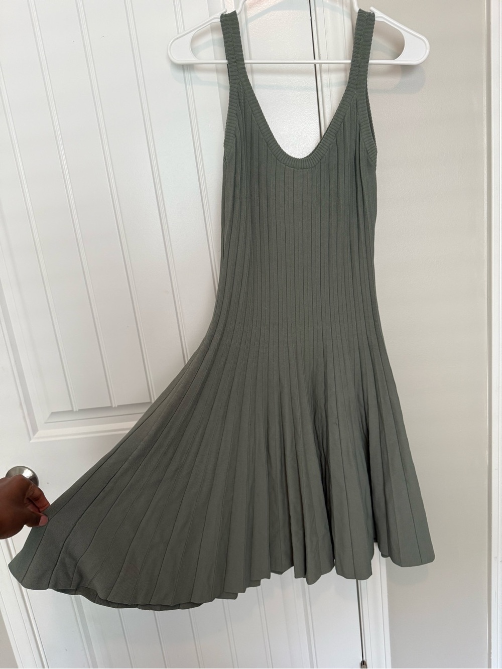 Love Bonito Ribbed Knit Swing Dress in Dusty Olive Green